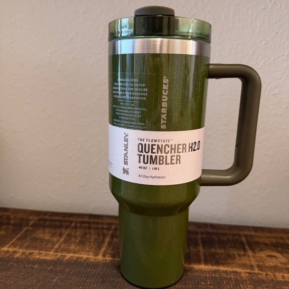 Stanley X Starbucks Olive Green Pearl 40oz Tumbler Glitter Fall Release 2024 Box - Picture 7 of 7
